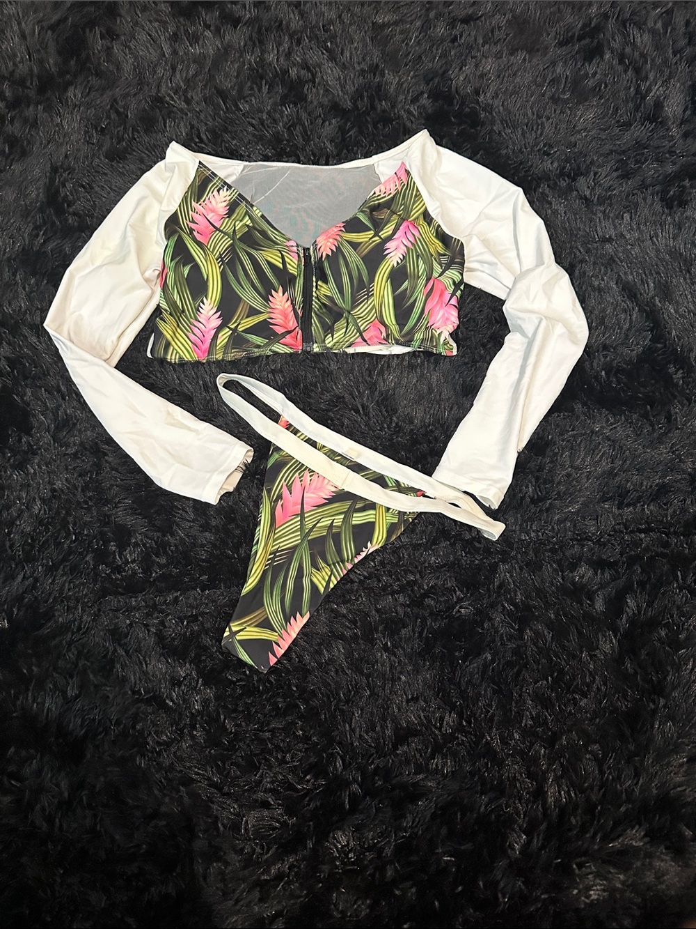 2 piece high waist sexy BOLD  bikini with mesh White sleeves
